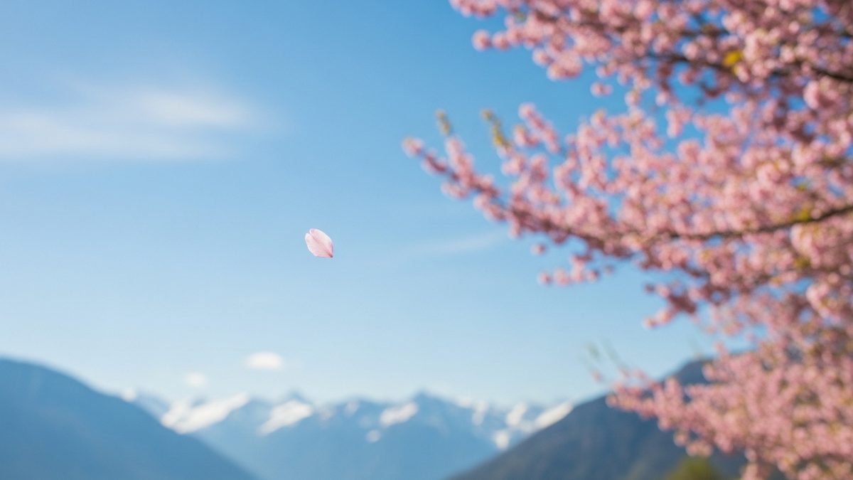 Fleurs de cerisier sakura roses flottant dans un ciel bleu de printemps au Japon