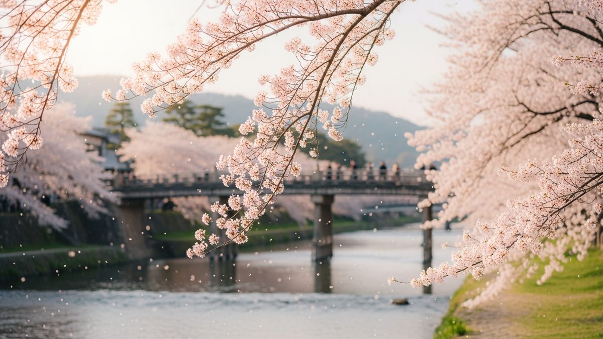 Cerisiers japonais en fleurs au printemps, sakura roses le long d une rivière à Kyoto