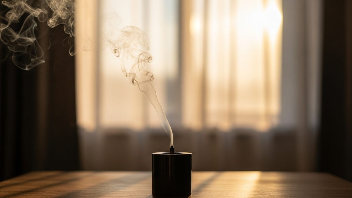 Bâton d encens japonais brûlant dans un salon zen et minimaliste