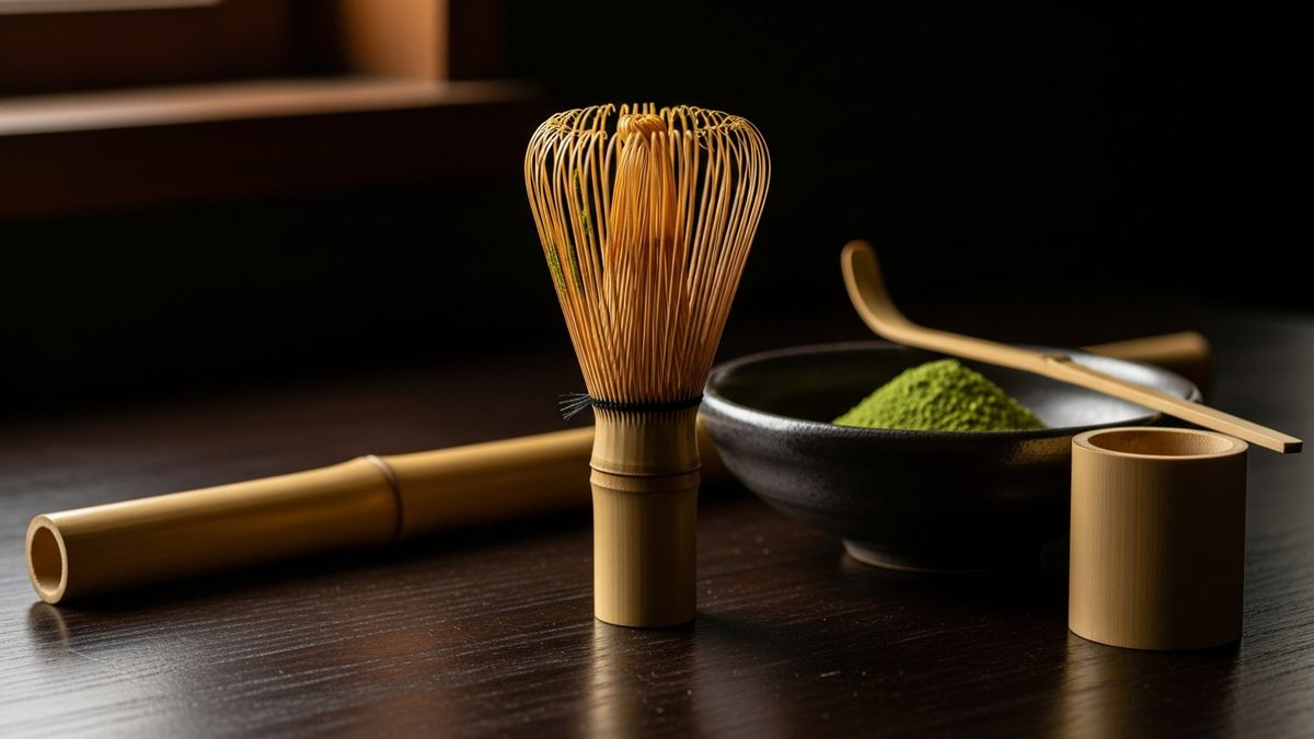 Fouet en bambou chasen japonais pour matcha avec détails des brins fins
