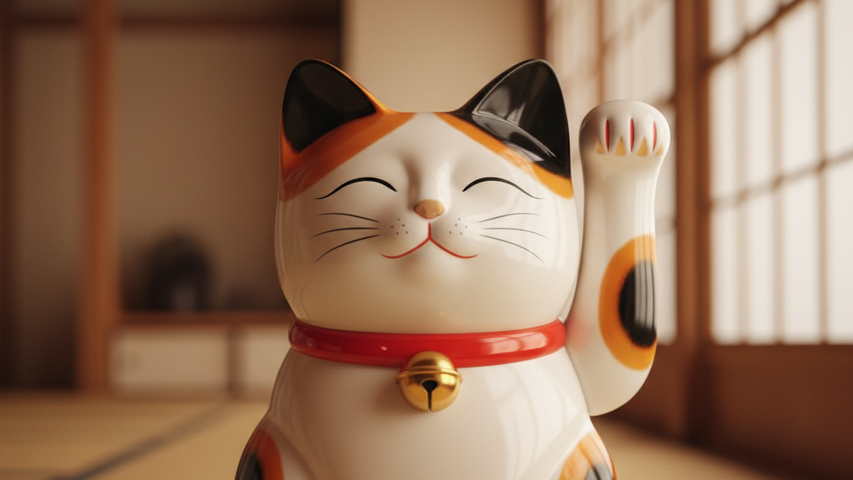 Maneki Neko traditionnel en céramique - chat porte-bonheur japonais