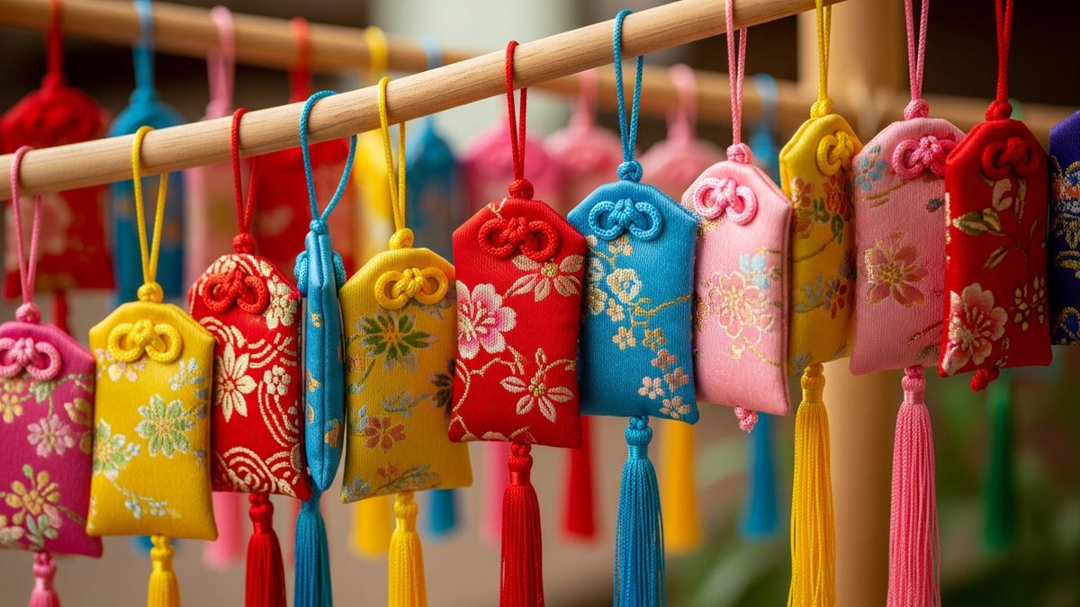 Collection d omamori japonais colorés pour la protection en voyage, amulettes kotsu anzen