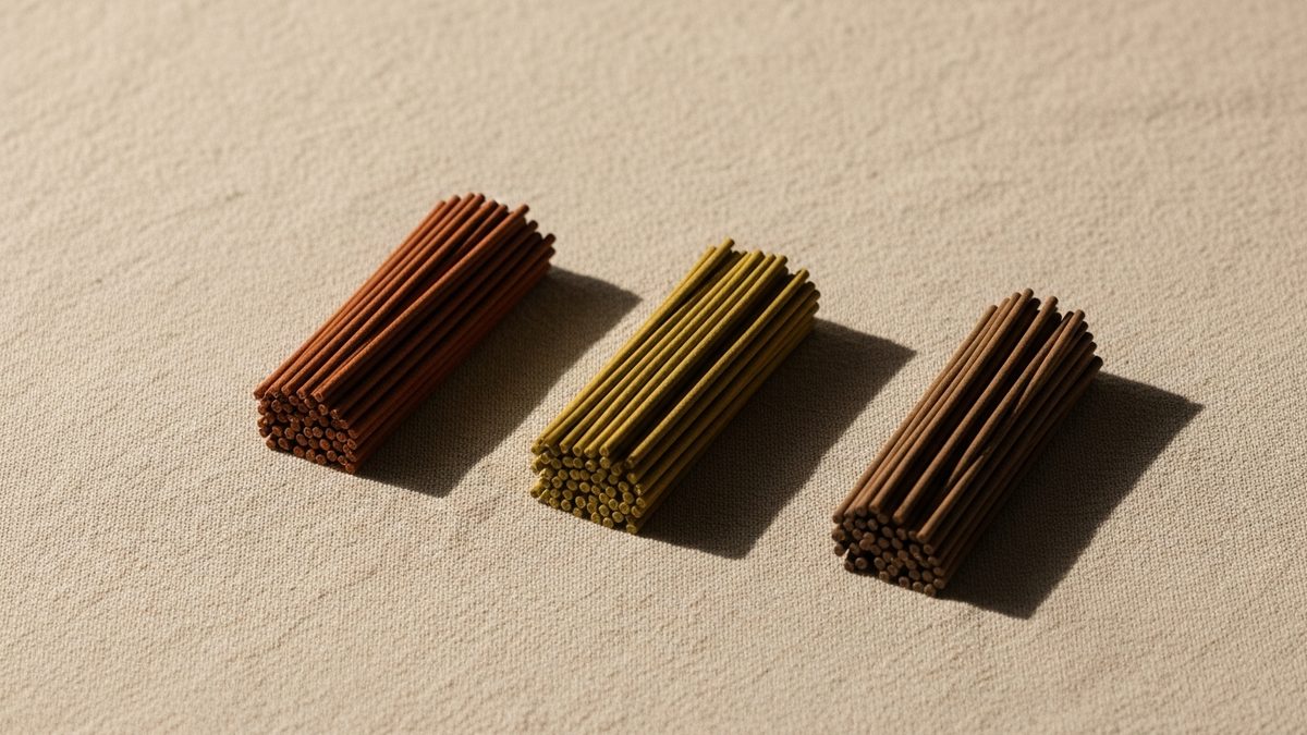 Encens japonais bâtonnets variété sélection formats sur tissu lin naturel
