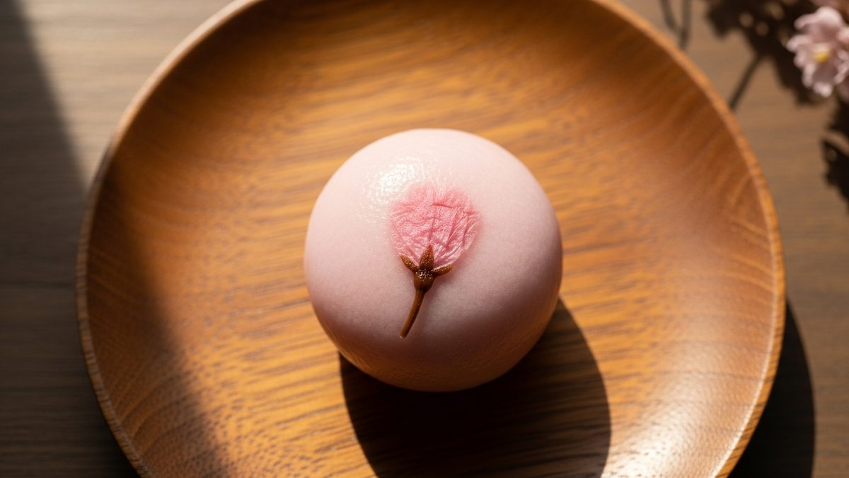 Sakura mochi rose pâtisserie japonaise printanière wagashi fleur cerisier