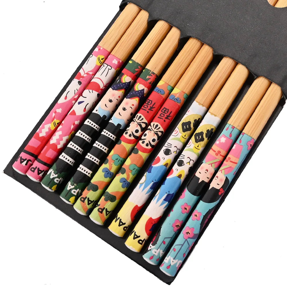 Set de cinq paires de baguettes japonaises en bambou à motifs, vue 8