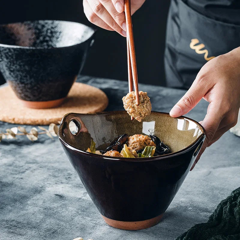 Bol à ramen japonais en céramique, forme conique évasée, vue 4