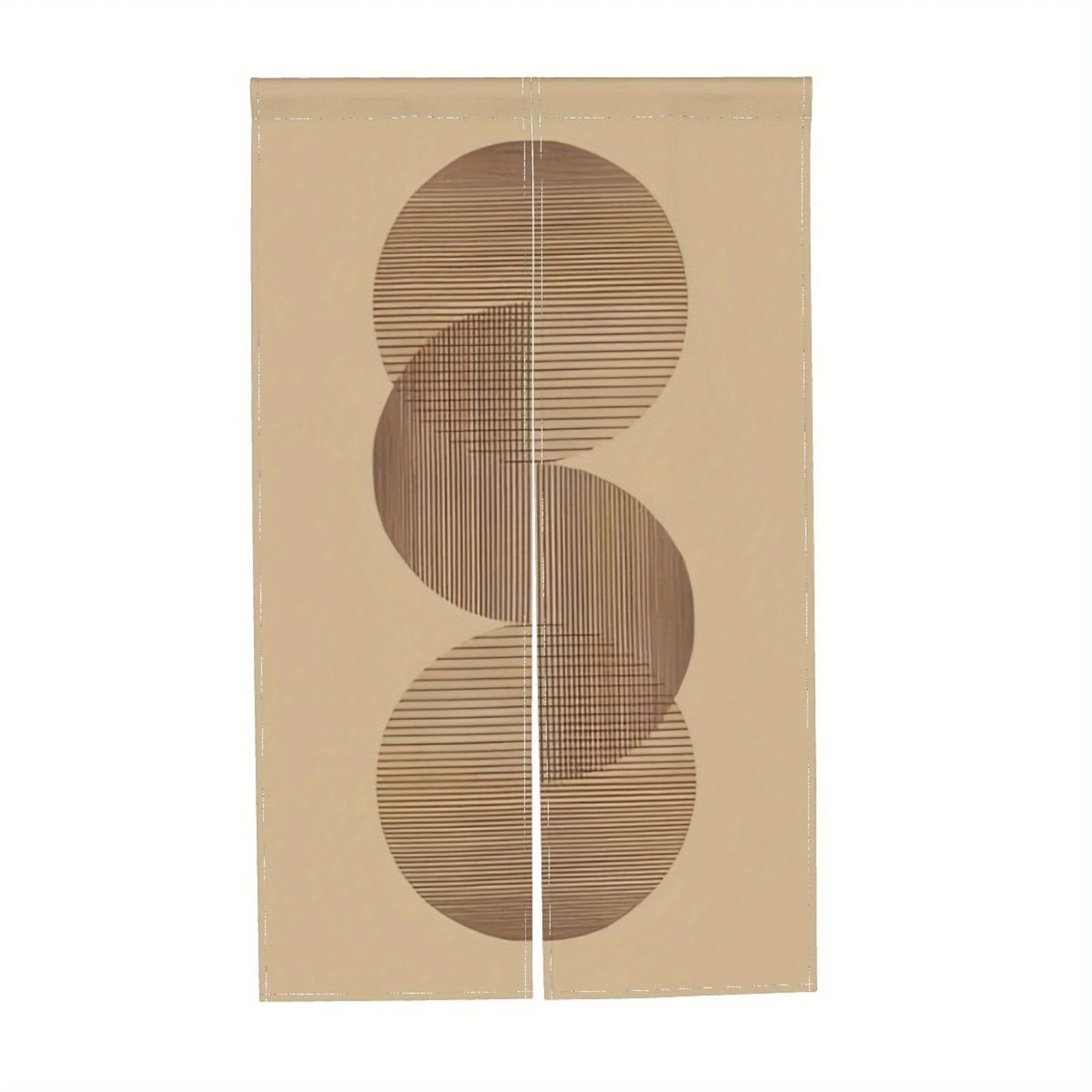 Noren japonais wabi sabi beige, trois cercles bruns hachurés et fente centrale