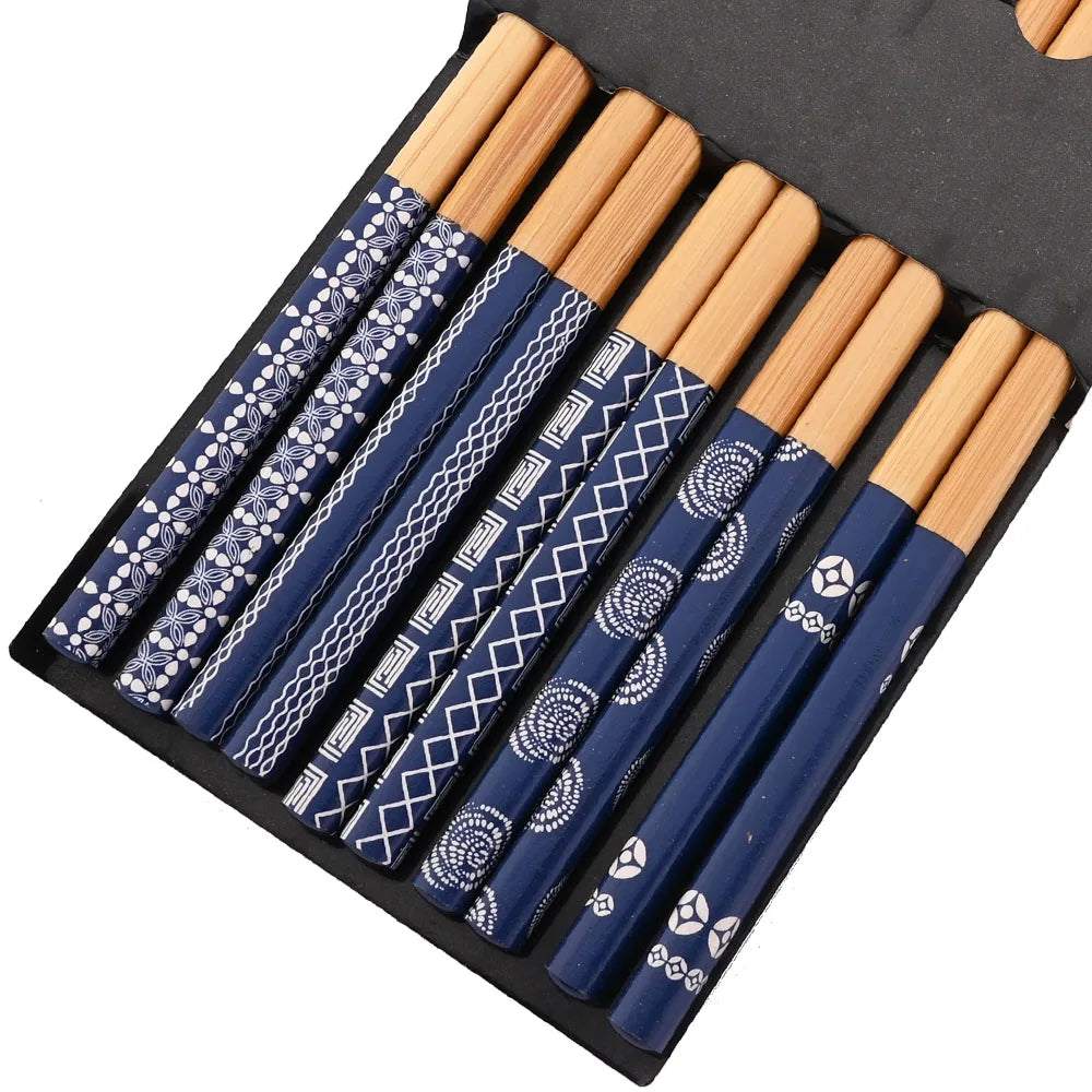 Set de cinq paires de baguettes japonaises en bambou à motifs, vue 11
