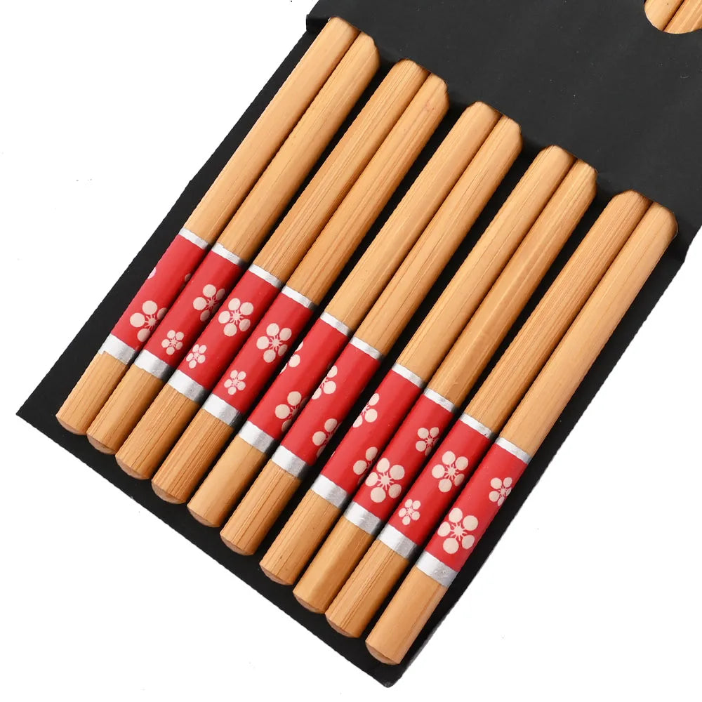 Set de cinq paires de baguettes japonaises en bambou à motifs, vue 9