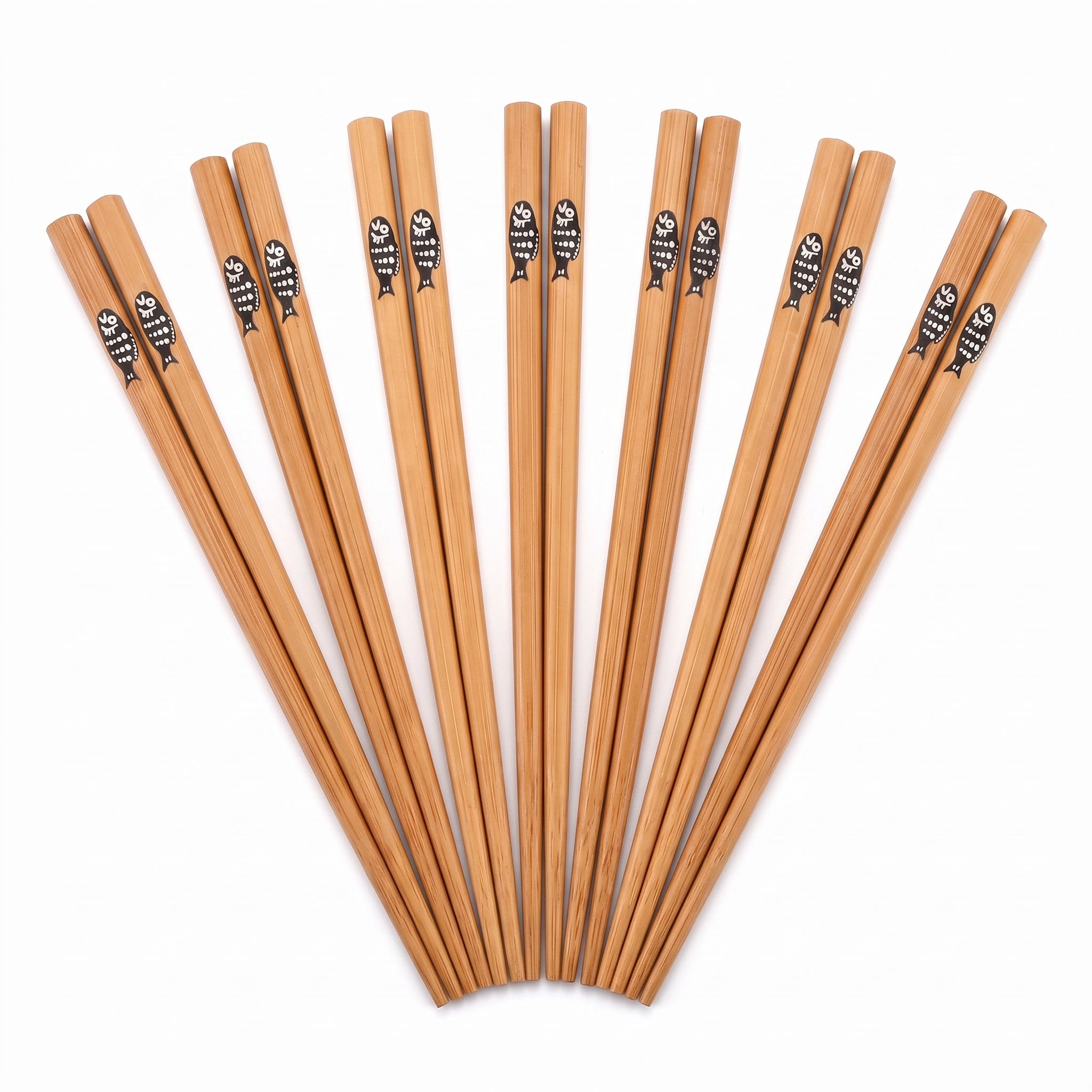 Set 5 paires de baguettes japonaises en bambou, petit motif poisson noir et blanc