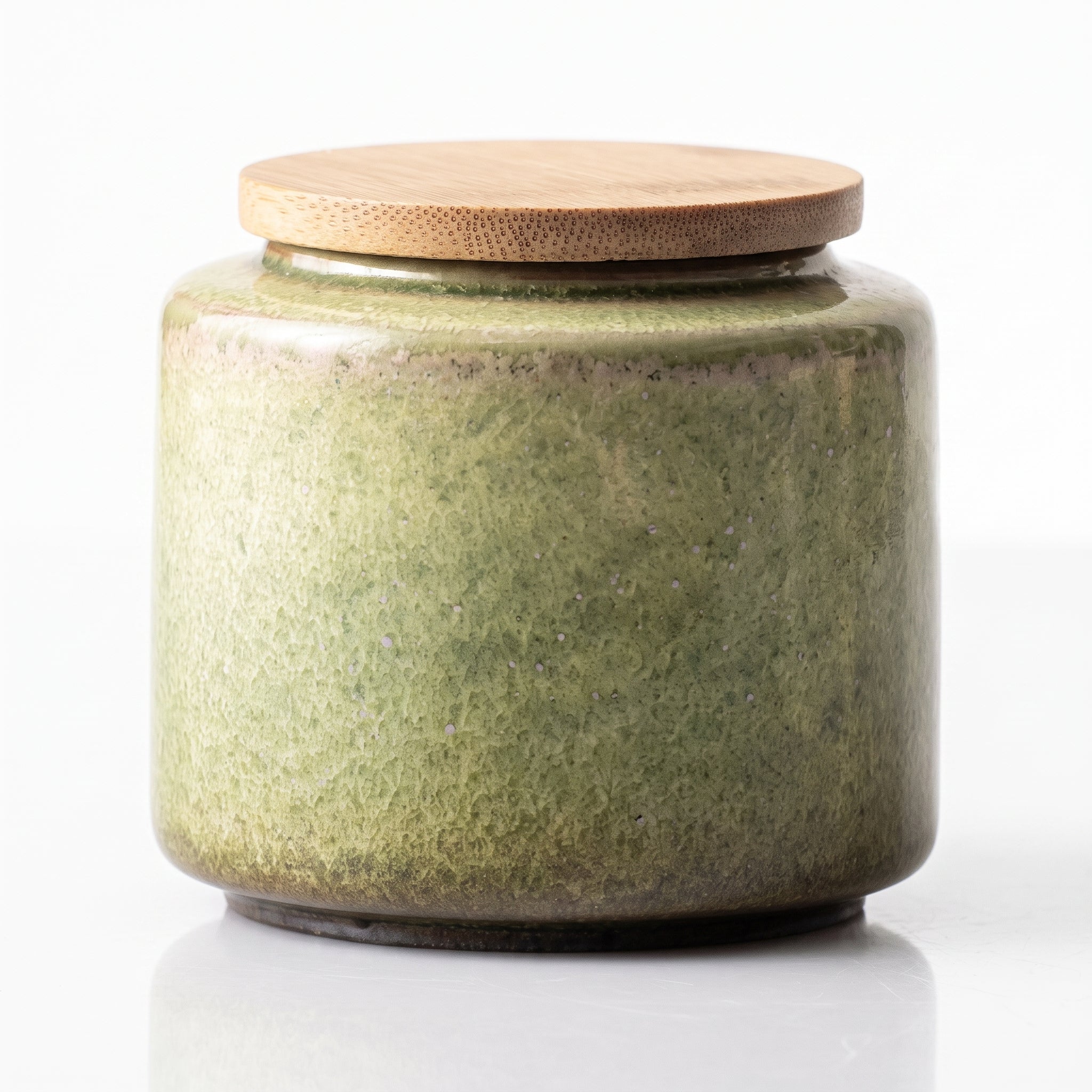 Petite boîte à thé japonaise en céramique verte avec couvercle en bambou