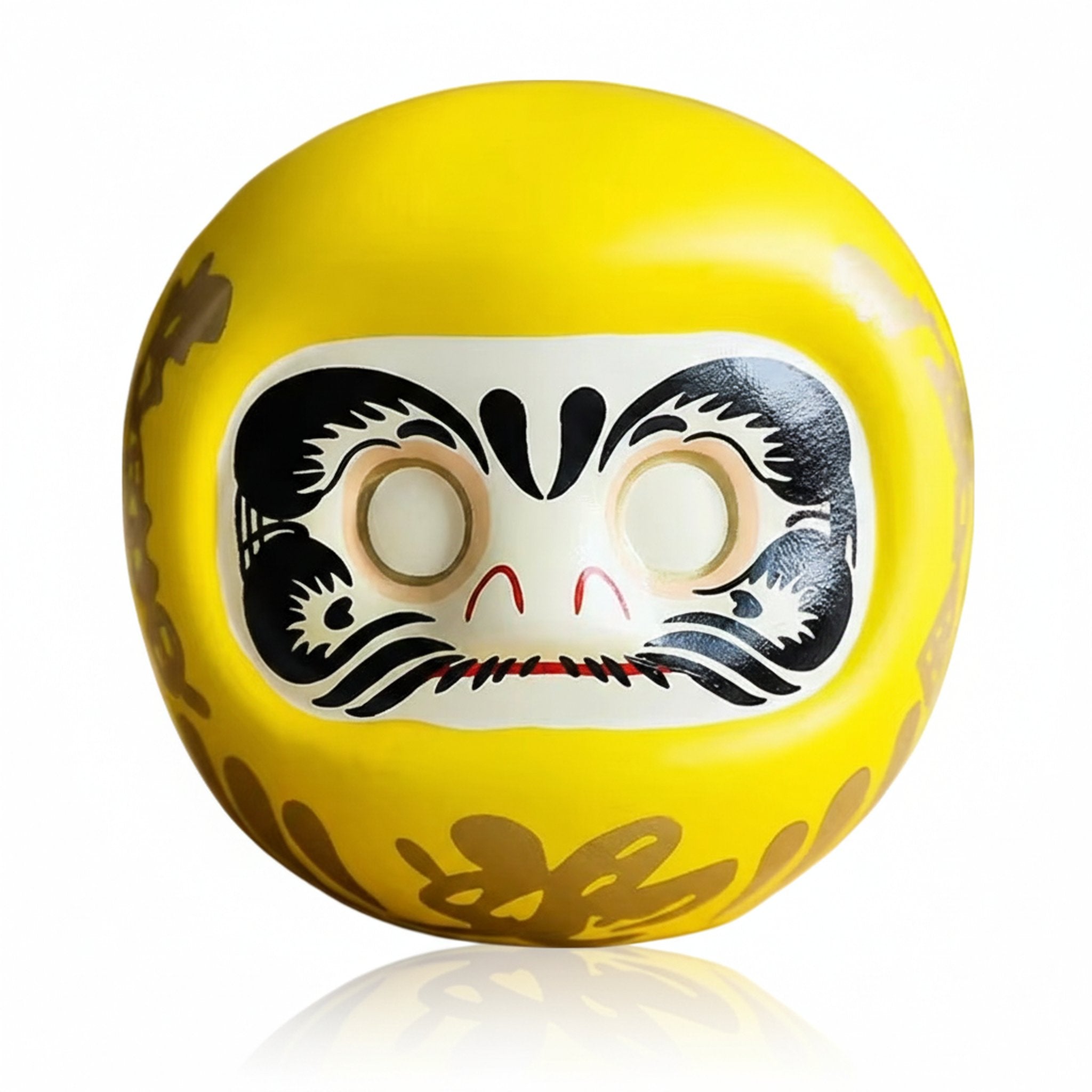 Tirelire Daruma jaune japonais en céramique symbole de richesse et prospérité