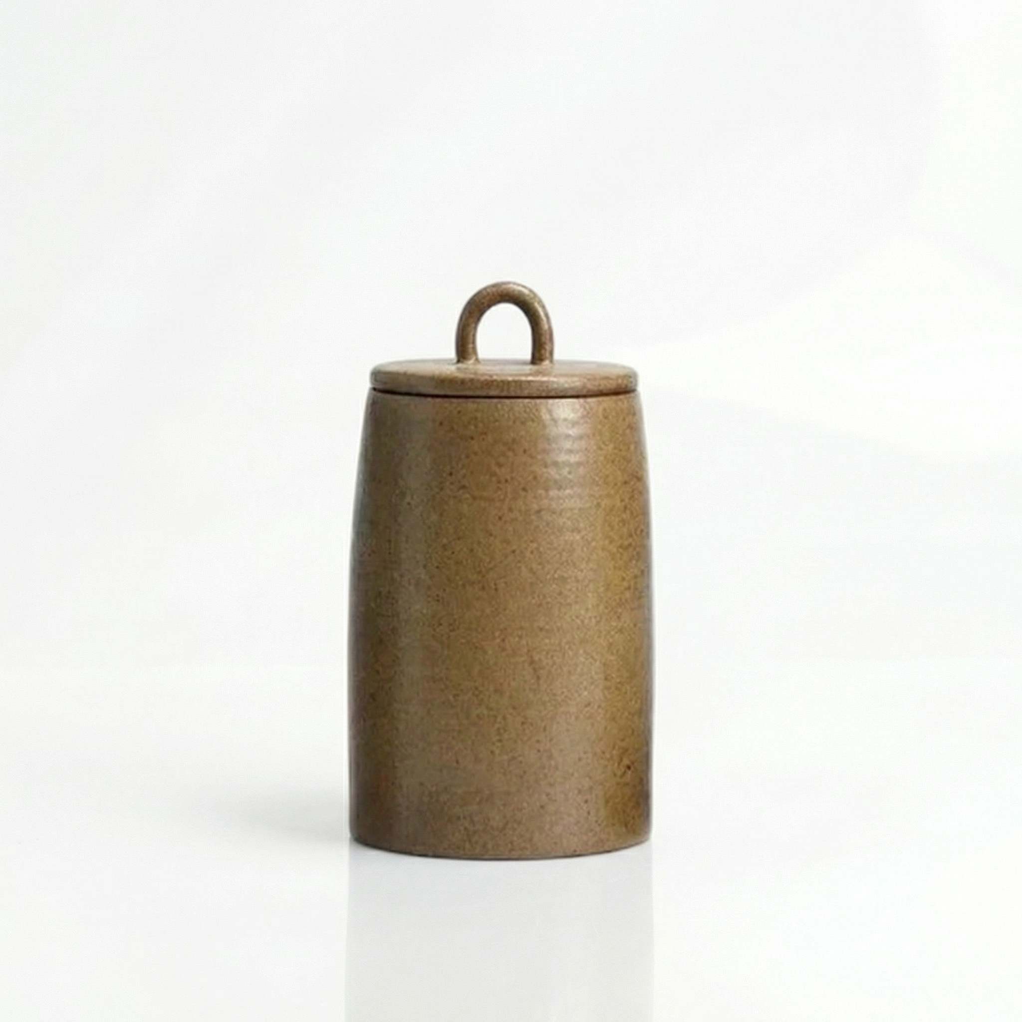 Grande boite a the japonaise en gres coloris kaki avec couvercle a anse