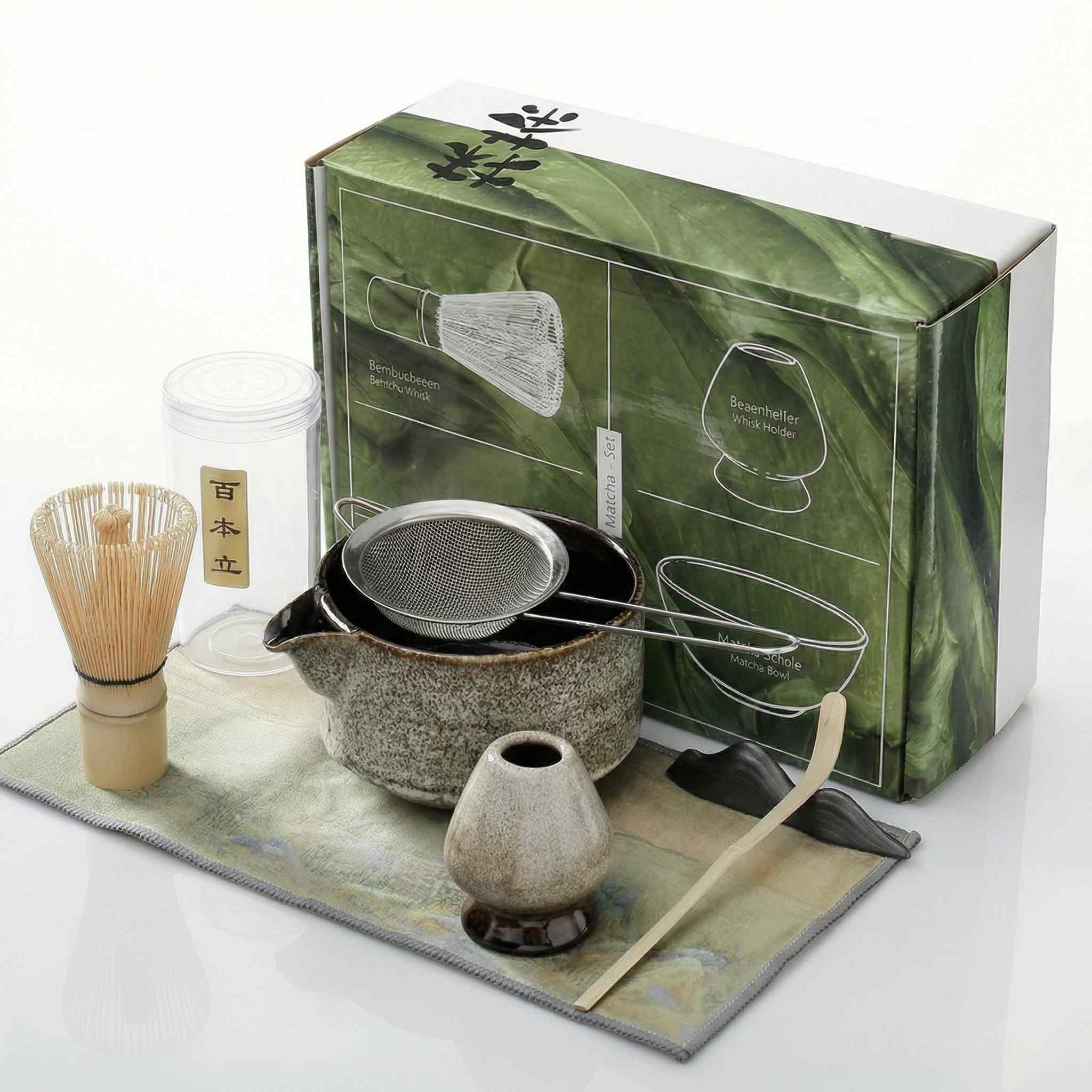 Kit matcha complet 7 pièces bol chawan gris fouet chasen et accessoires