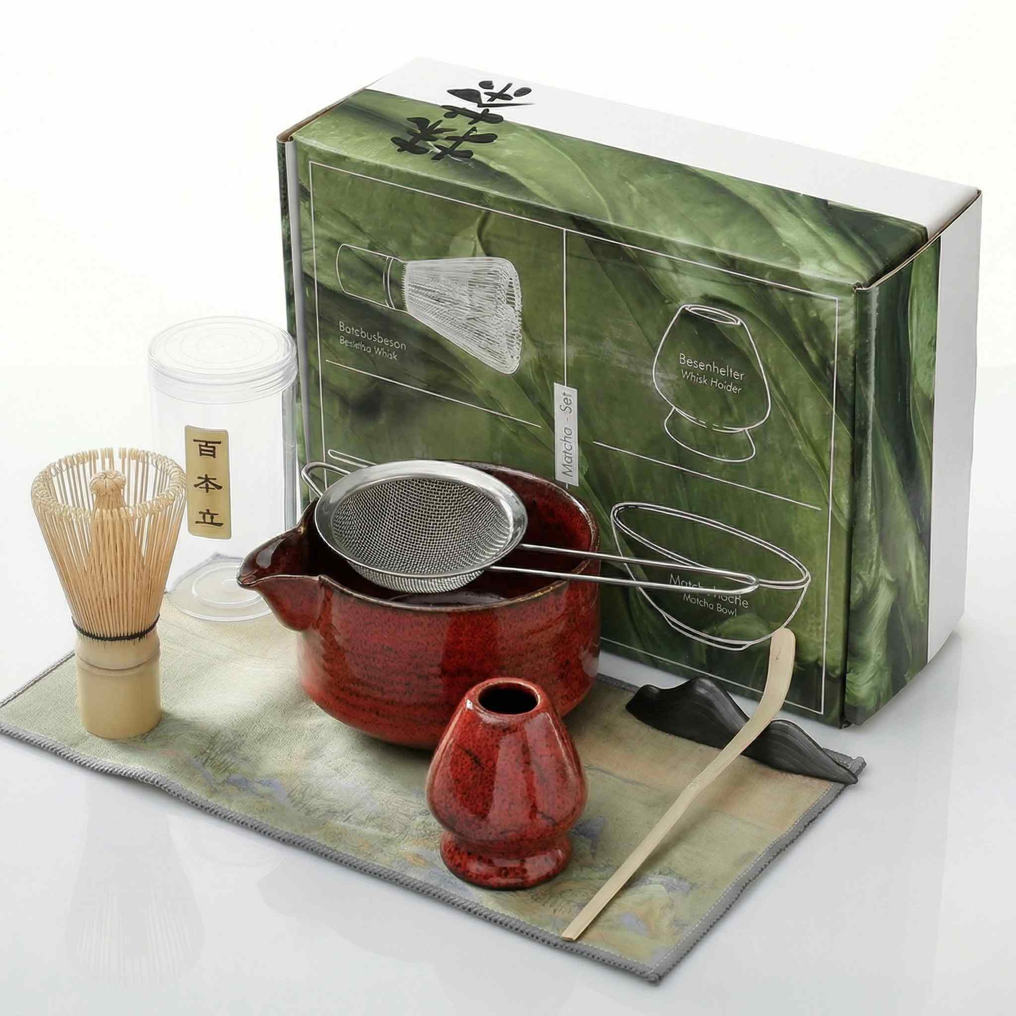Kit matcha complet 7 pièces bol chawan rouge fouet chasen et accessoires