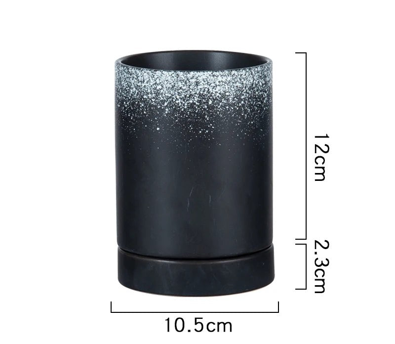 Pot à ustensiles japonais noir moucheté de blanc, 12 cm sur 10,5 cm