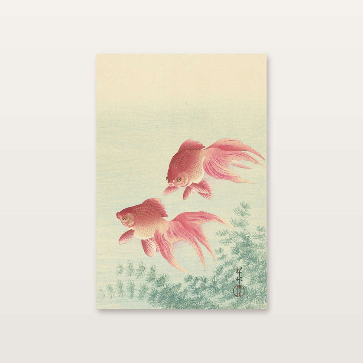 Tableau japonais animaux : deux poissons rouges aux longues nageoires voilées d'Ohara Koson, reproduits sur toile