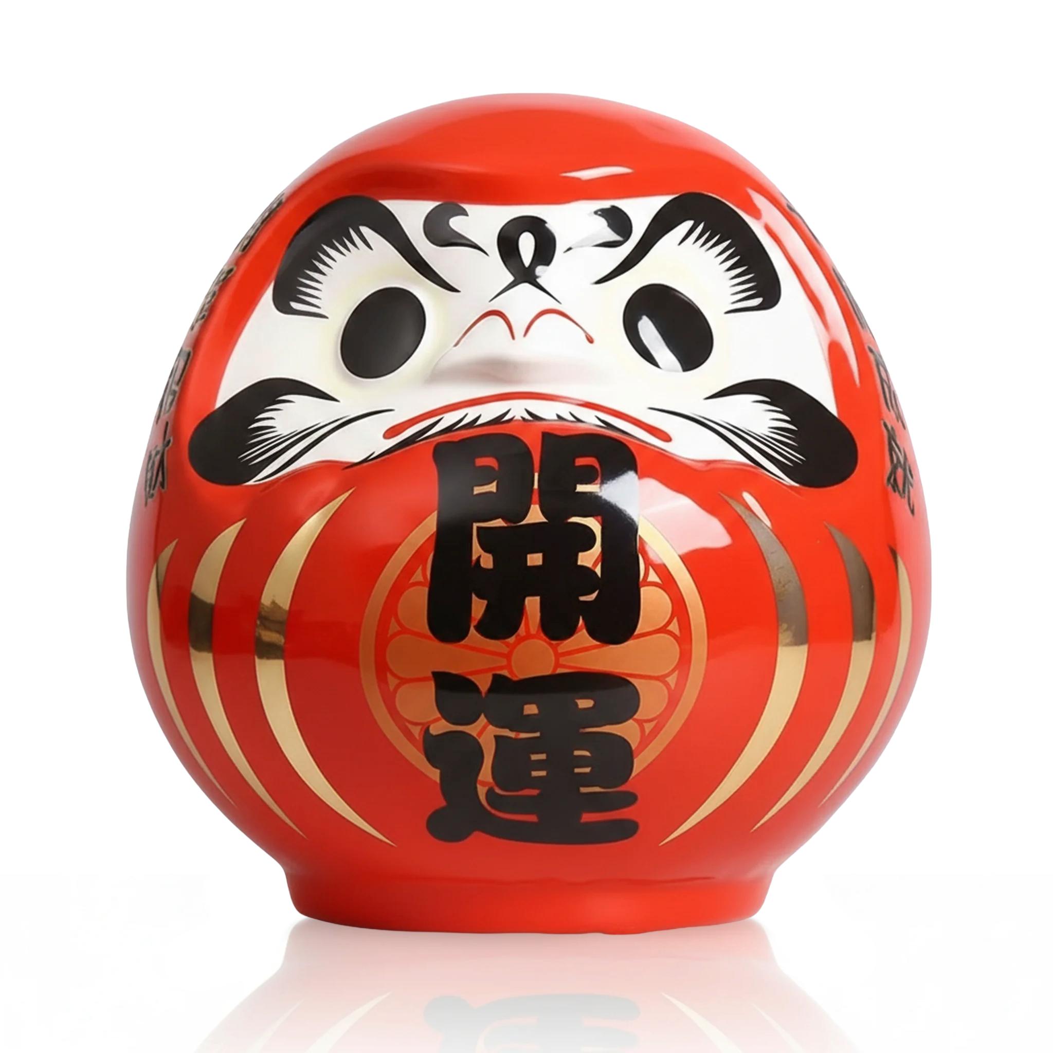 Tirelire Daruma rouge en céramique avec kanji kaiun chance et fortune