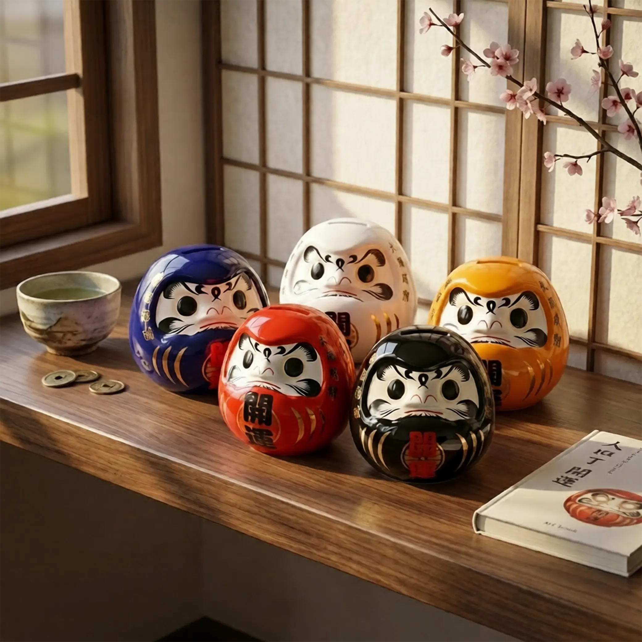 Gamme complète de Darumas japonais traditionnels (Tirelires en céramique de toutes les couleurs)