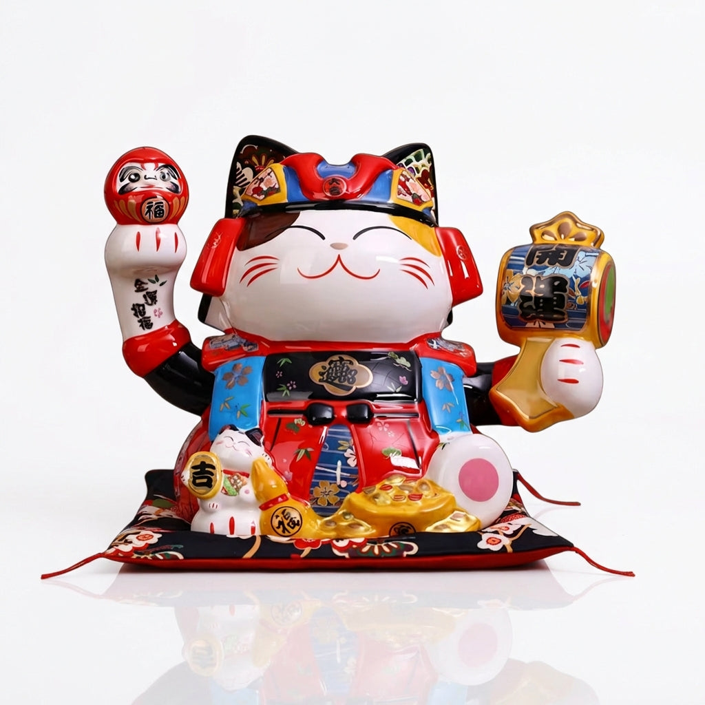 Maneki Neko Céramique Samouraï XXL - Victoire & Prospérité