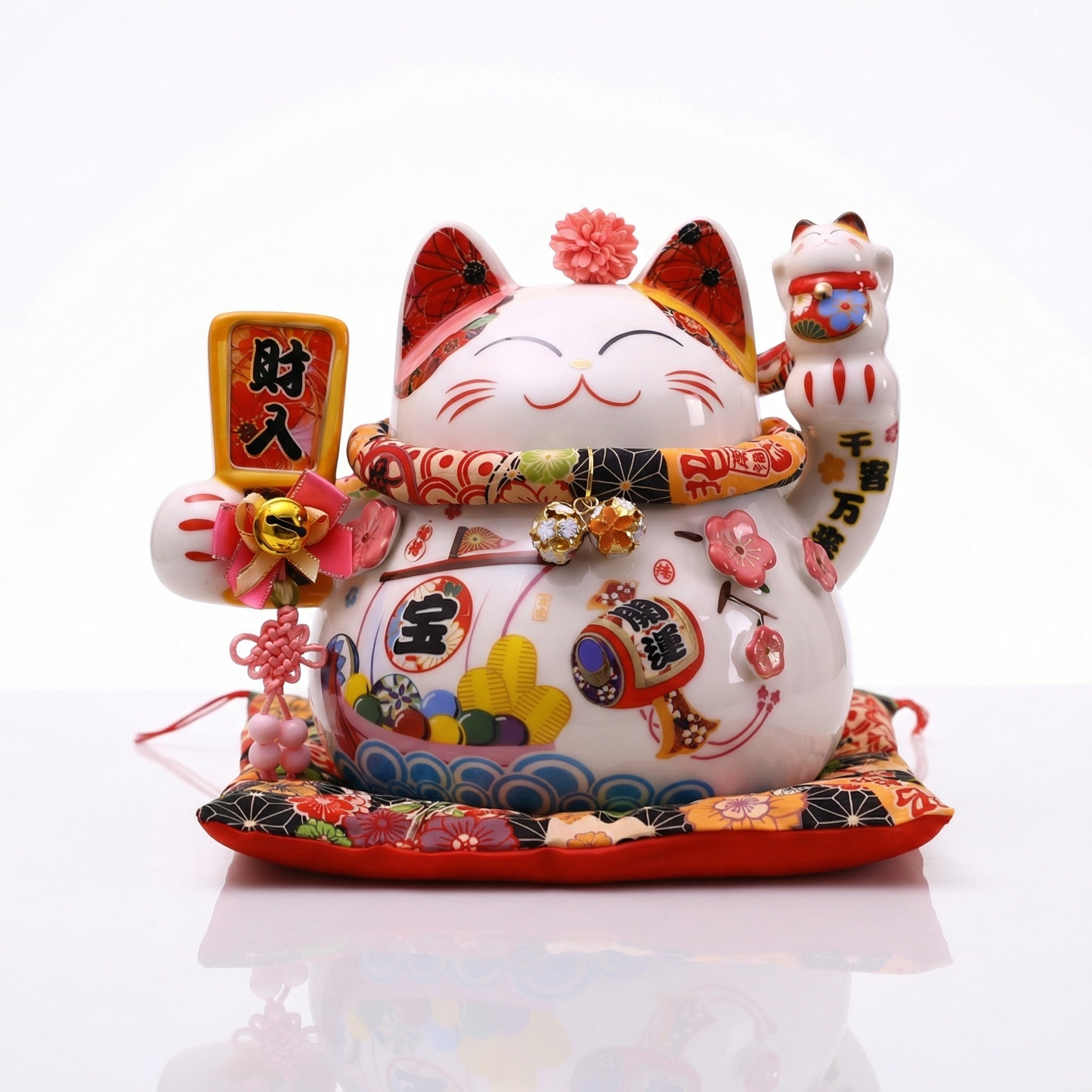 Maneki Neko Céramique Senkyaku Banrai - Mille Clients & Prospérité