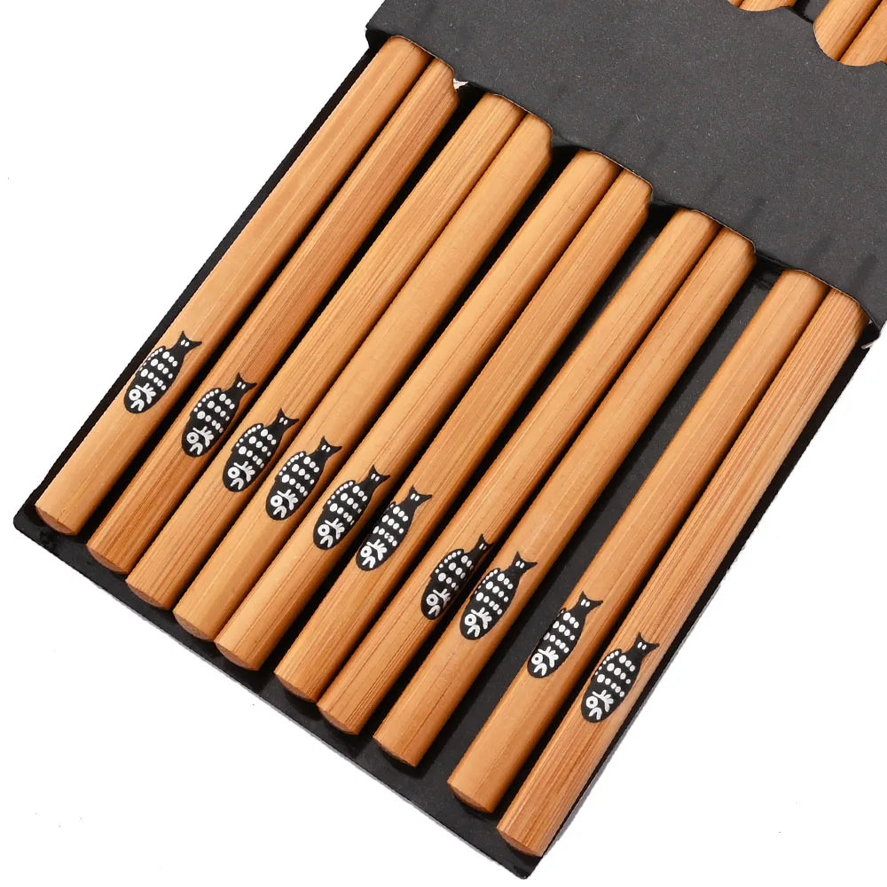 Set de cinq paires de baguettes japonaises en bambou à motifs, vue 15