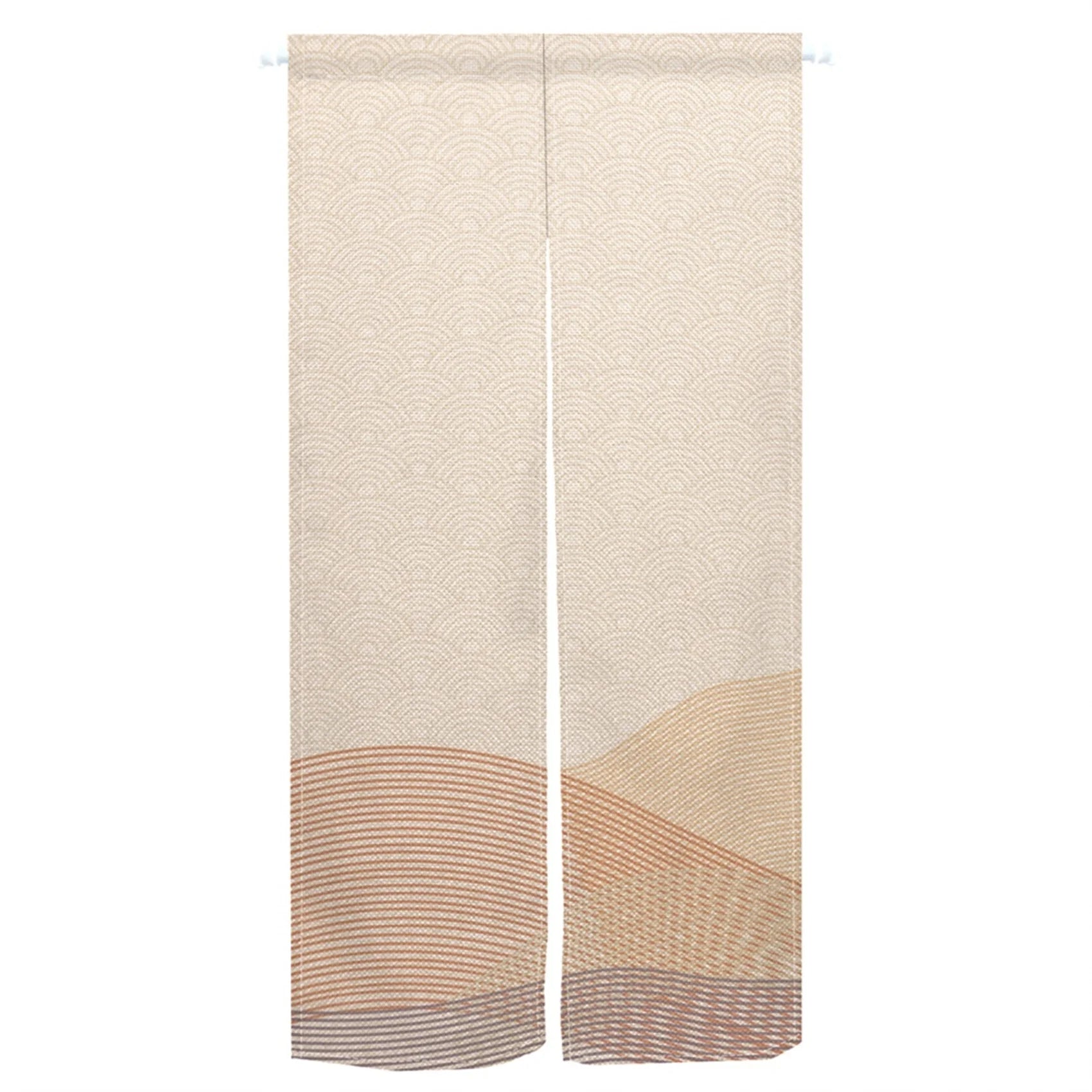 Noren japonais beige à collines terracotta, deux pans et passe-tringle cousu