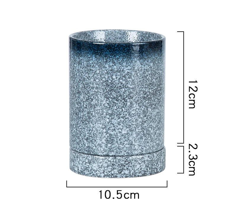 Pot à ustensiles japonais bleu gris moucheté, 12 cm sur 10,5 cm