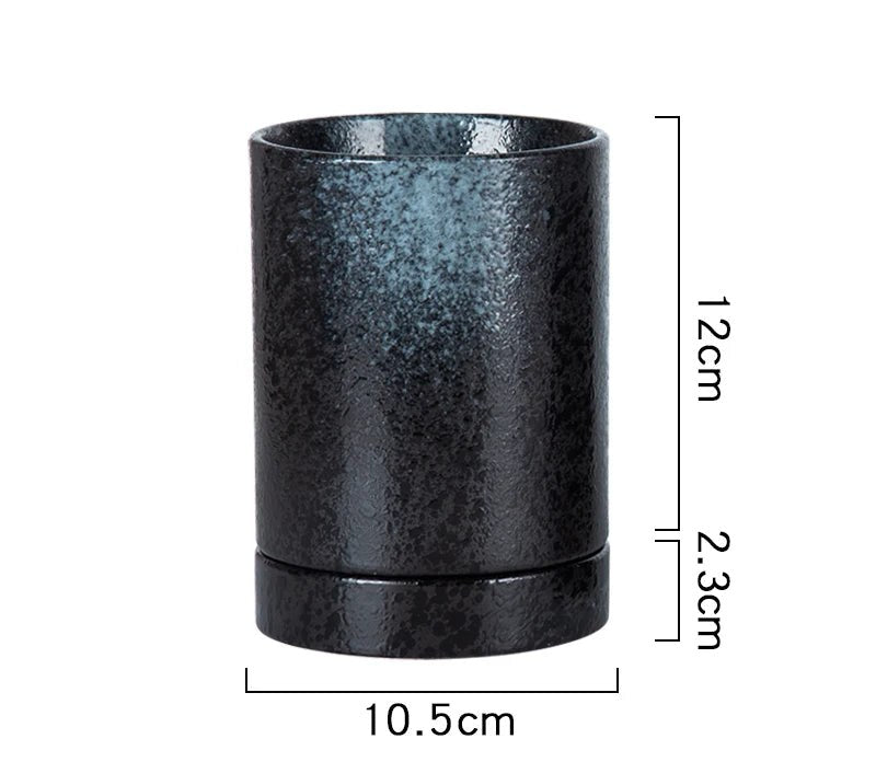 Pot à ustensiles japonais noir bleuté, dimensions 12 cm sur 10,5 cm