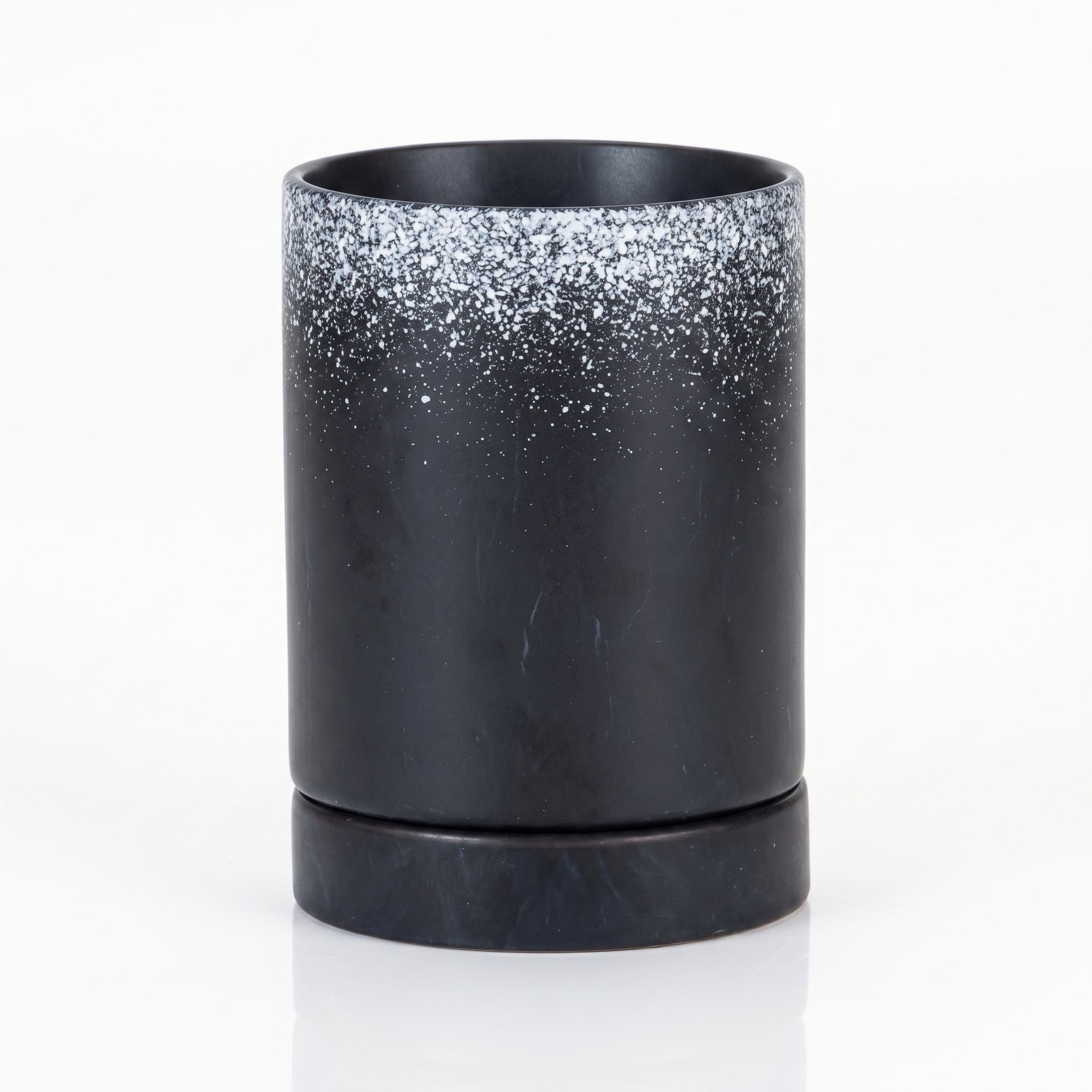 Pot à ustensiles japonais noir moucheté de blanc avec socle égouttoir