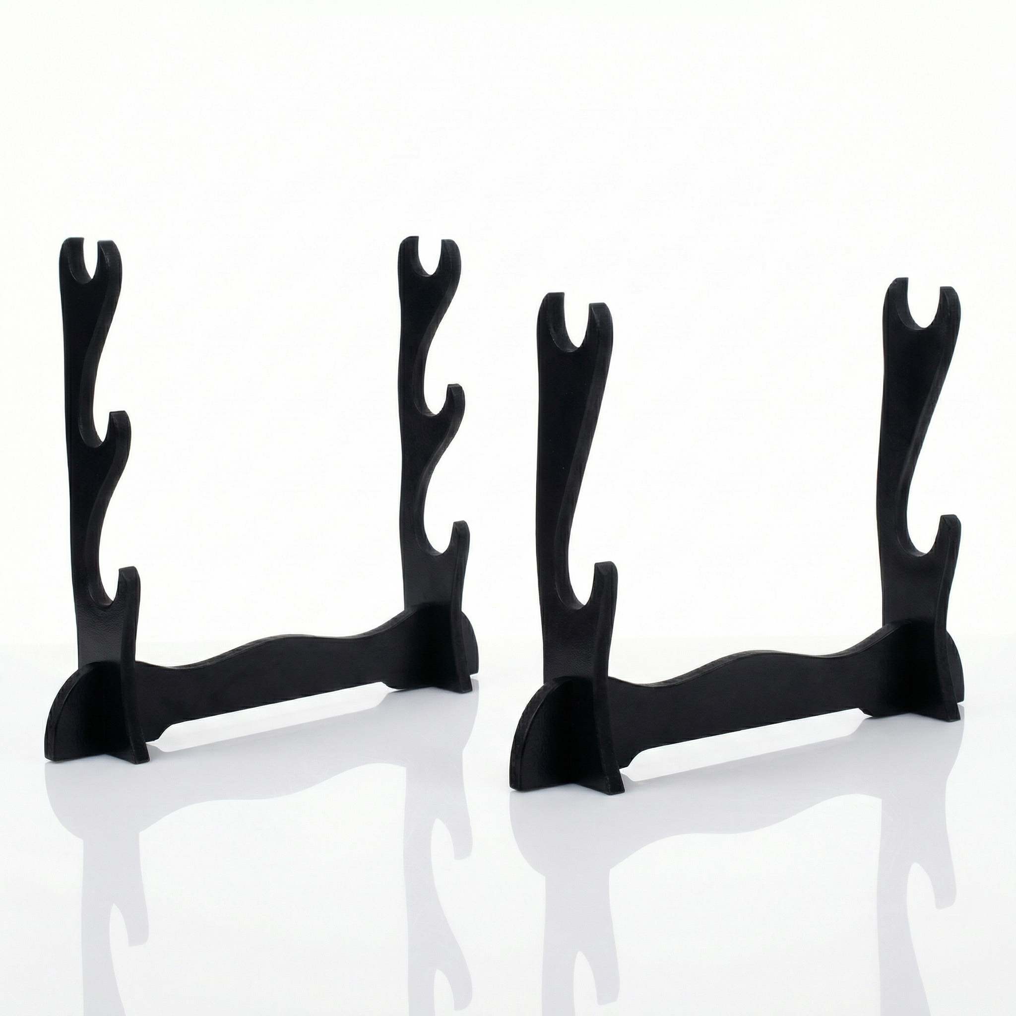 Supports katana en bois noir 2 etages et 3 etages cote a cote
