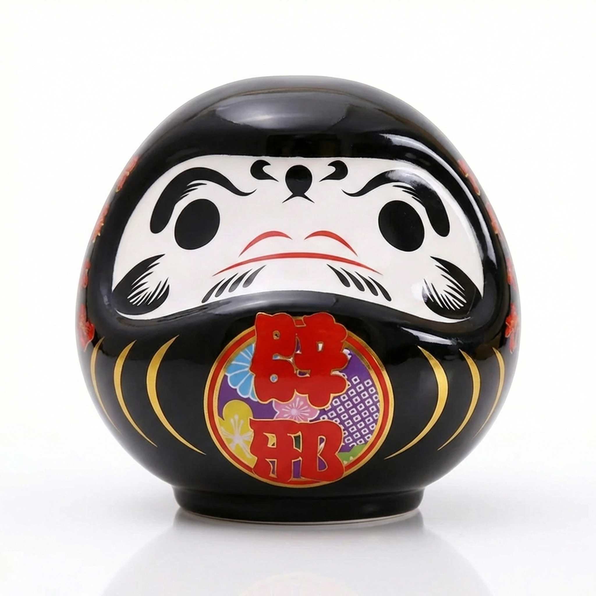 Tirelire Daruma japonais noir en céramique kanji 辟邪 protection